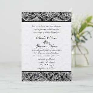Svart Paisley Damask Bröllopsinbjudan Inbjudningar