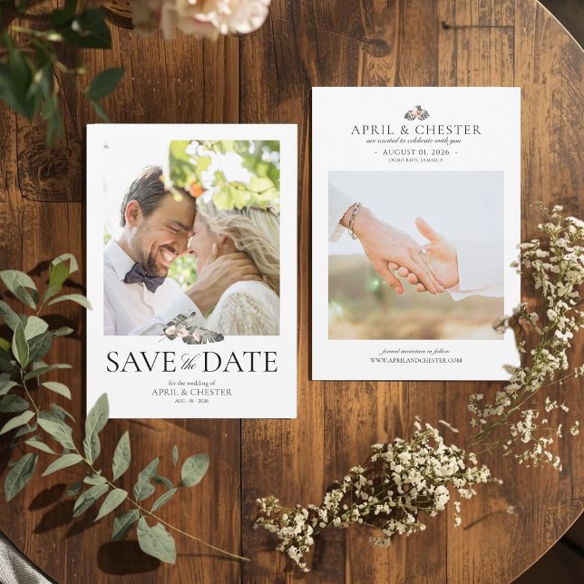 Svart Palm Foto Spara Datumet Inbjudningar (Modern Save The Date Card)