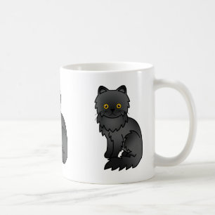 Svart Päls Persisk Katt Tecknad Illustration Kaffemugg