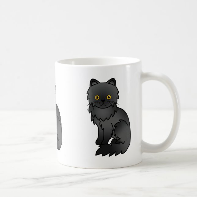 Svart Päls Persisk Katt Tecknad Illustration Kaffemugg (Höger)