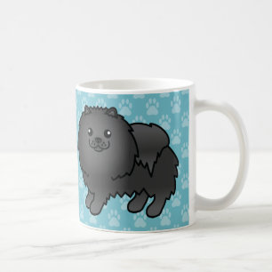 Svart Päls Pomeranian Hundar På Blått Kaffemugg