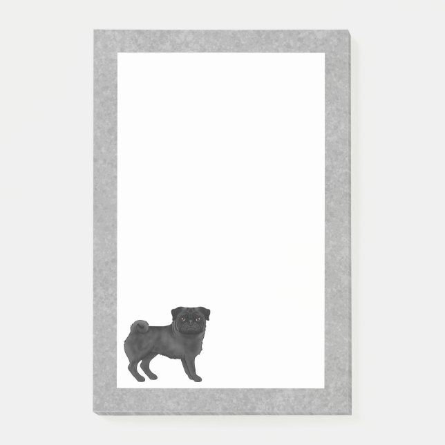 Svart pälsfärg Pug Mops Hundras Design Grå Post-it Block (Framsida)