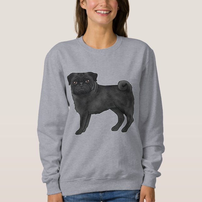 Svart pälsfärg Pug Mops Hundras Djurdesign T Shirt (Framsida)