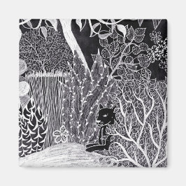 Svart pander i djungeln - blyertspennan teckning magnet