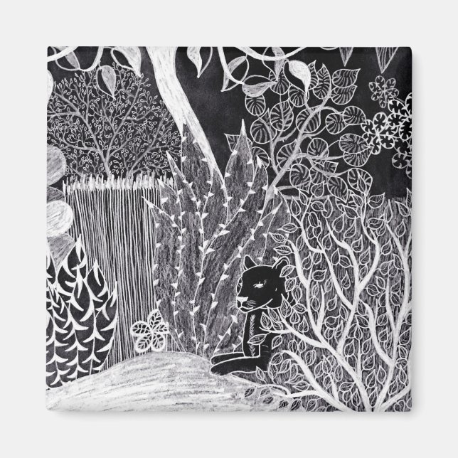 Svart pander i djungeln - blyertspennan teckning magnet (Framsidan)