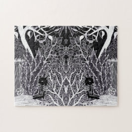 Svart pander i djungeln - blyertspennan teckning pussel