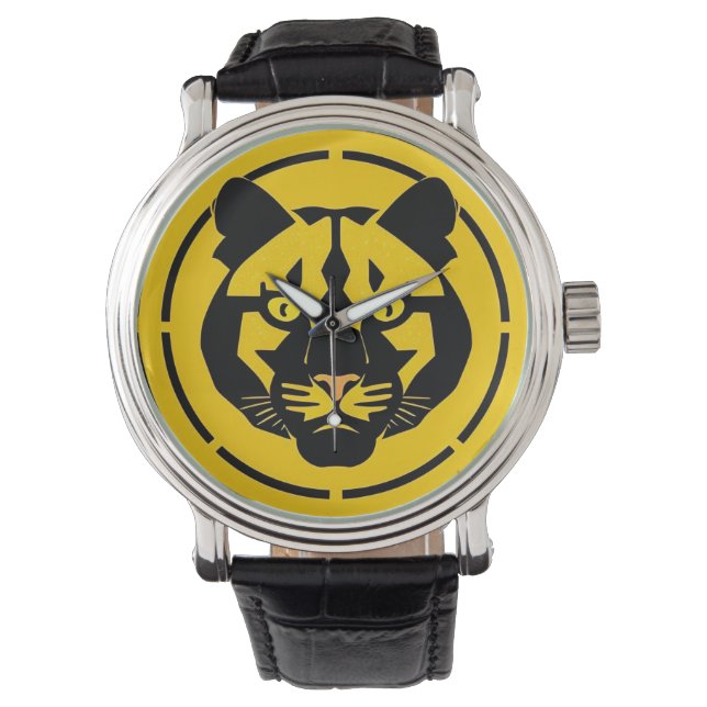 Svart pander med inbyggd konstnärlig information armbandsur (Framsida)