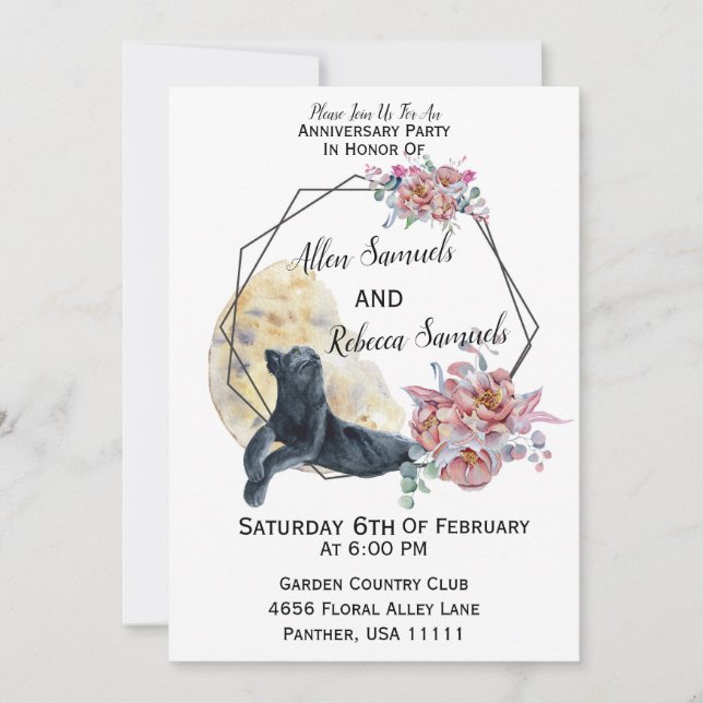 Svart pander, vattenfärgskaktus Suckulärt Inbjudningar (Framsida)