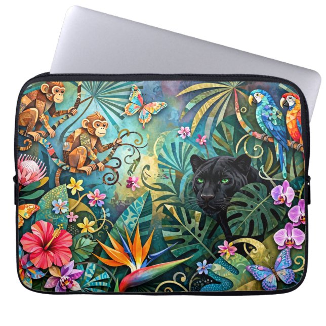 Svart panter Afrika Glädjefull Collage Stil Djunge Laptop Fodral (Framsidan)