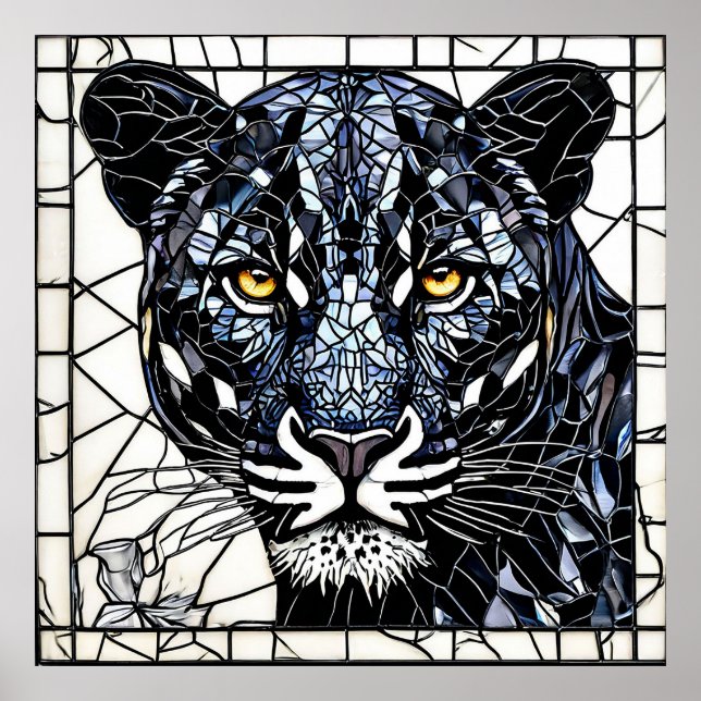 Svart Panter Glasfärgning Konst Gåva Till Hemmet Poster (Framsidan)