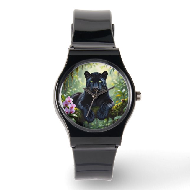 Svart panter i djungeln armbandsur (Framsida)