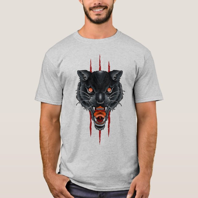 Svart Panter Klo Riven Tatuering T Shirt (Framsida)
