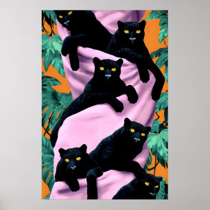 Svart Panter Konsttryck, Maximalistisk Tropisk Poster