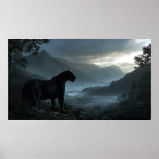 Svart panter som står på snöig bergstopp vägg poster
