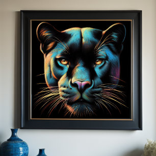 Svart Panther för Teckning, hård pastel Poster