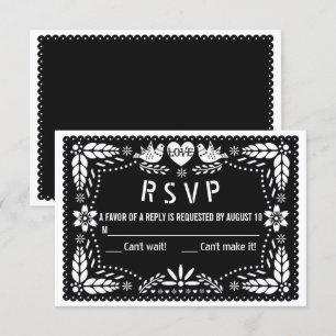Svart papel picado love birds och blommor bröllop OSA kort