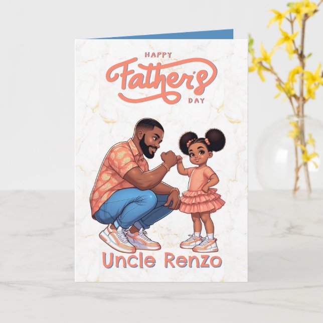 Svart pappa och dotter knytnäve Orange & Blå Kort (Gul blomma)