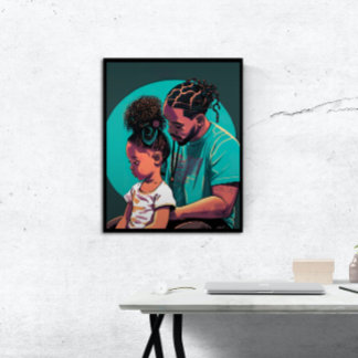 Svart Pappa och dotter med murkonst Poster