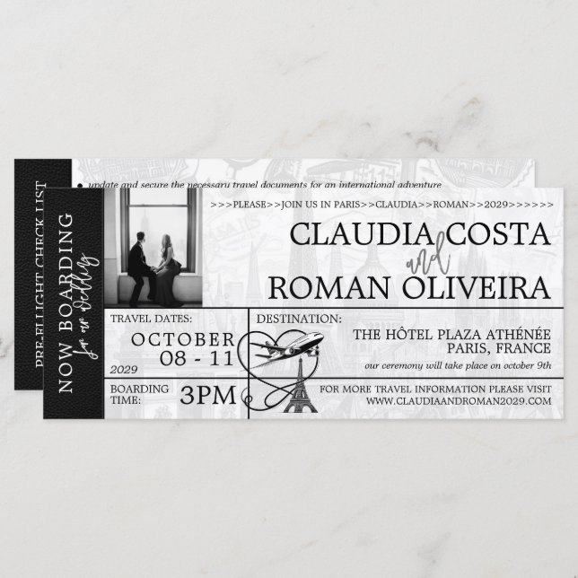 Svart (Paris Bröllop-boardingpass) (Fram/baksida)
