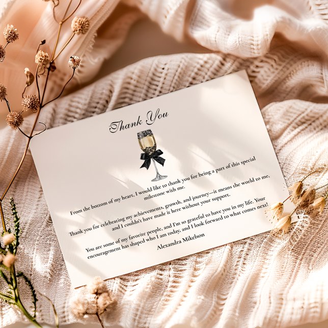 Svart pärl champagne examen tack kort (Skapare uppladdad)