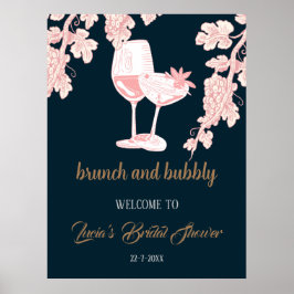 Svart Pärl Champagne Retro Bröllopsdusch Välkommen Poster