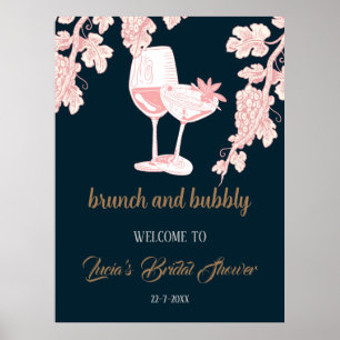 Svart Pärl Champagne Retro Bröllopsdusch Välkommen Poster