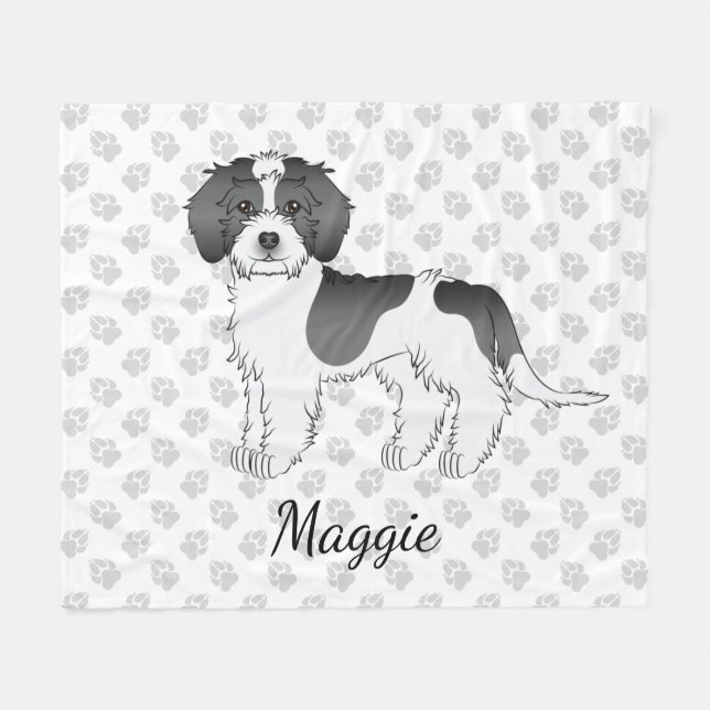 Svart Parti-färg Mini Goldendoodle Hund & Namn Fleecefilt (Framsidan (Horisontell))