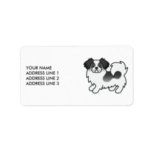 Svart Parti-Färg Tibetansk Spaniel Söt Hund & Text Adressetikett