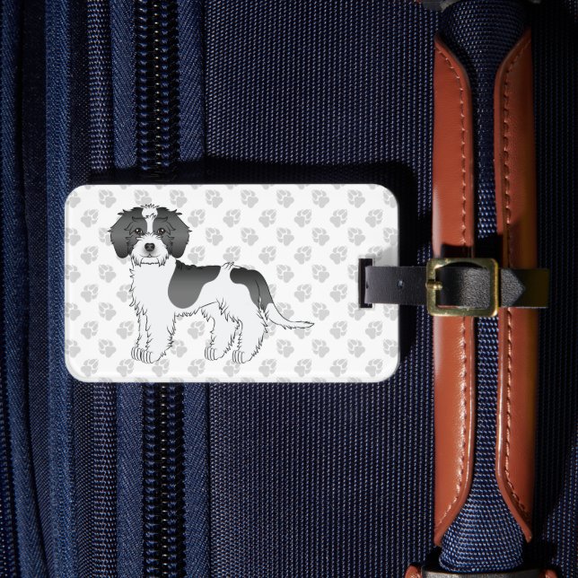 Svart Parti-färgad Mini Goldendoodle Hund & Text Bagagebricka (Framsida Insitu 4)