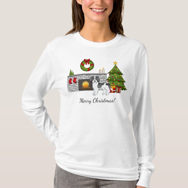 Svart Parti-färgad Mini Goldendoodle Julrum T Shirt (Framsida)
