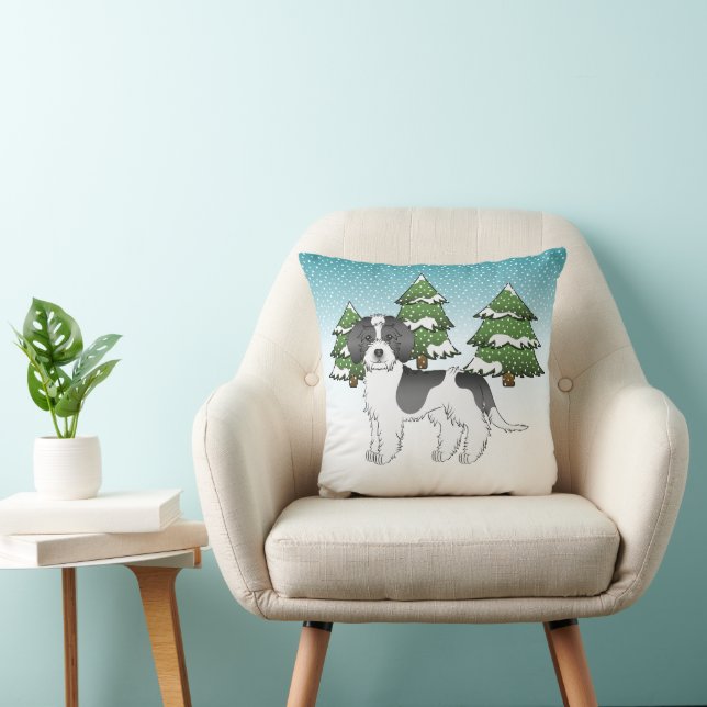 Svart Parti-färgad Mini Goldendoodle Vinter Skog Kudde (Stol)