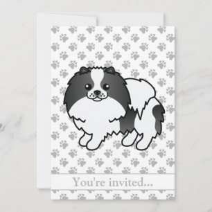 Svart Parti-Färgad Pomeranian Hund Födelsedagsfest Inbjudningar