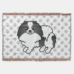 Svart Parti-Färgad Pomeranian Söt Hund & Tassar Filt