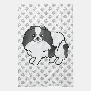 Svart Parti-Färgad Pomeranian Söt Hund & Tassar Kökshandduk