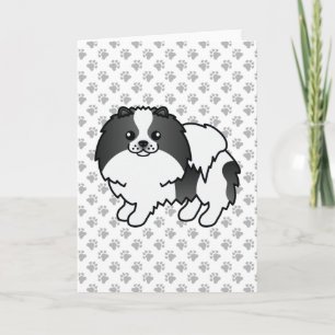 Svart Parti-Färgad Pomeranian Söt Hund & Tassar Kort