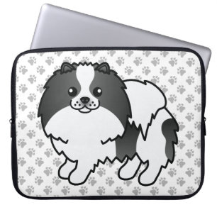 Svart Parti-Färgad Pomeranian Söt Hund & Tassar Laptop Fodral