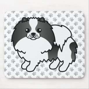 Svart Parti-Färgad Pomeranian Söt Hund & Tassar Musmatta