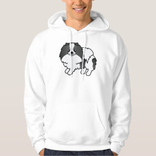 Svart Parti-Färgad Pomeranian Söt Tecknad Hund Hoodie