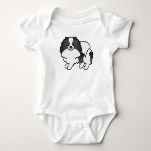 Svart Parti-Färgad Pomeranian Söt Tecknad Hund T Shirt