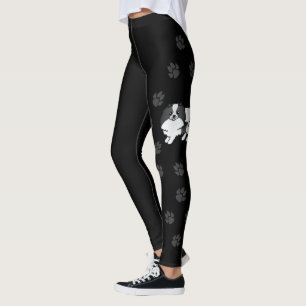 Svart Parti-Färgad Pomeranian Tecknad Hund Med Tas Leggings