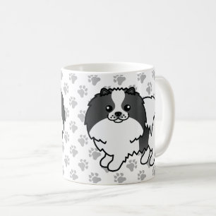 Svart Parti-Färgad Pomeranian Tecknad Hund & Tassa Kaffemugg