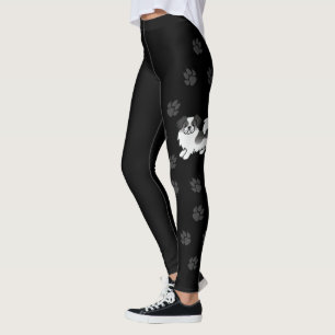 Svart Parti-Färgad Tibetansk Spaniel Söt Hund & Ta Leggings
