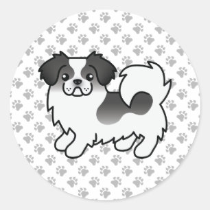 Svart Parti-Färgad Tibetansk Spaniel Söt Tecknad H Runt Klistermärke