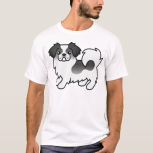 Svart Parti-Färgad Tibetansk Spaniel Söt Tecknad H T Shirt