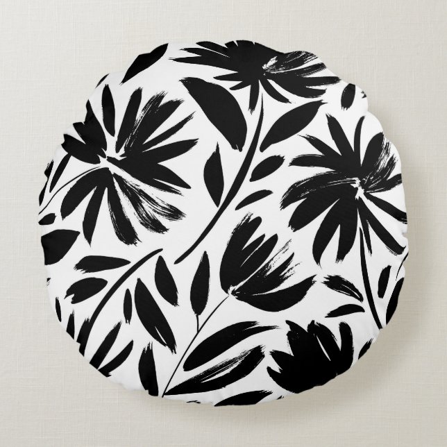 Svart påsk: vintage chrysanthemum mönster rund kudde (Framsidan)