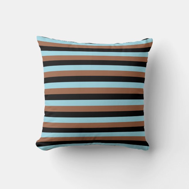 Svart, Pastel Blue och Brown Rand Kudde (Framsida)
