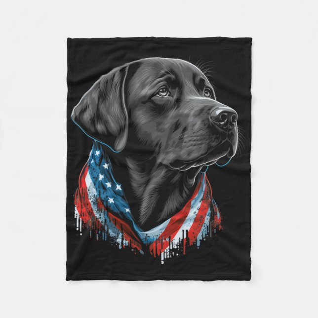 Svart patriotisk amerikansk labrador, 4 juli fleecefilt (Framsidan)