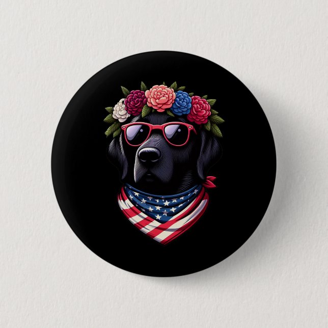 Svart patriotisk amerikansk labrador, 4 juli knapp (Framsida)