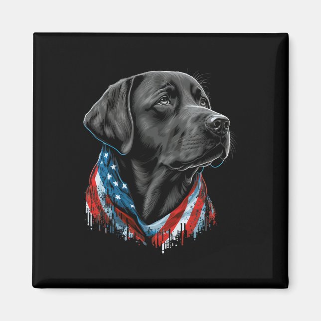 Svart patriotisk amerikansk labrador, 4 juli magnet (Framsidan)