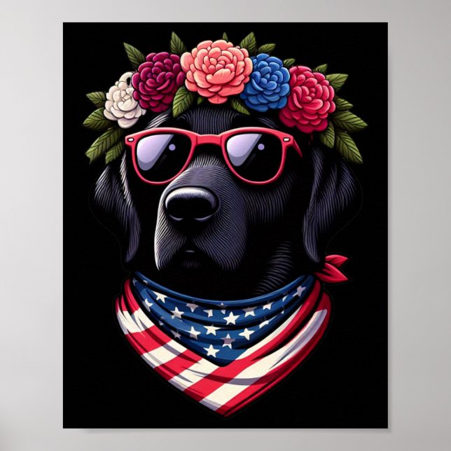 Svart patriotisk amerikansk labrador, 4 juli poster (Framsidan)